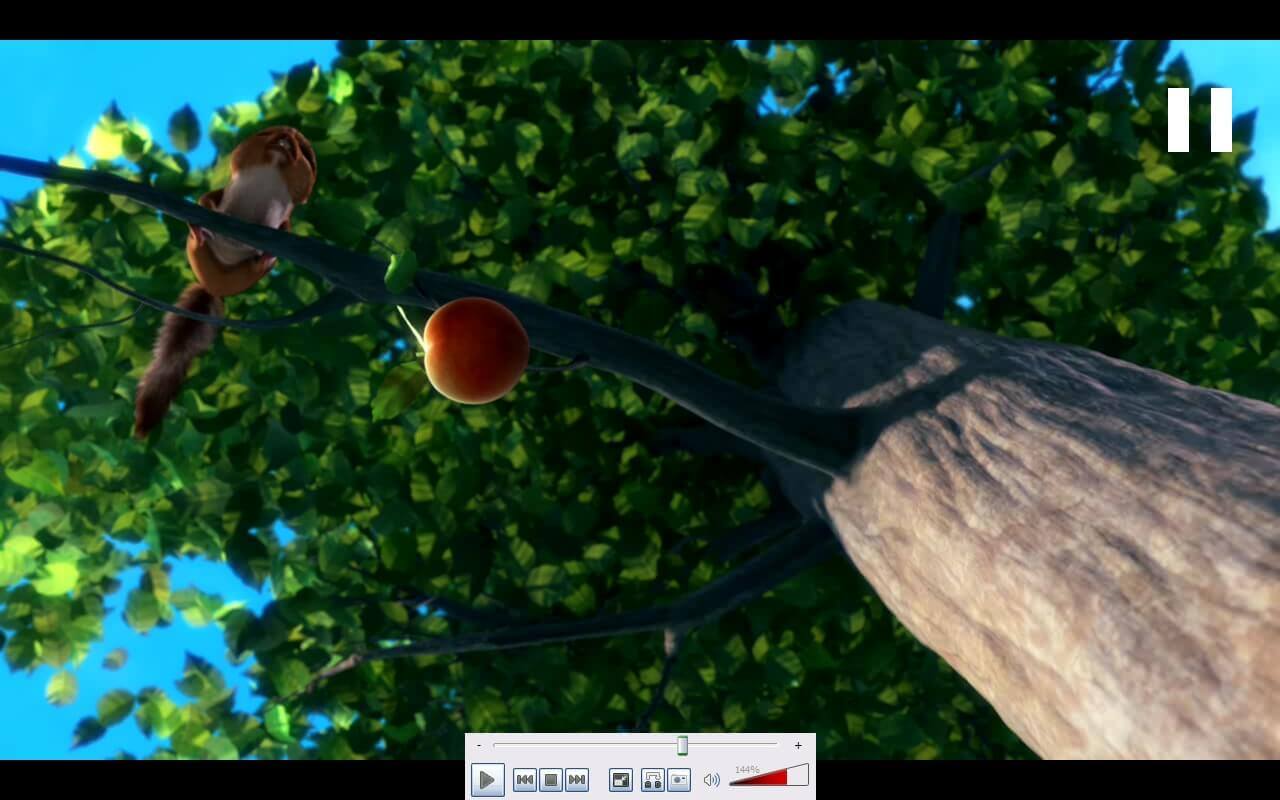 VLC playing Big Buck Bunny animation in fullscreen with on-screen display controls visible